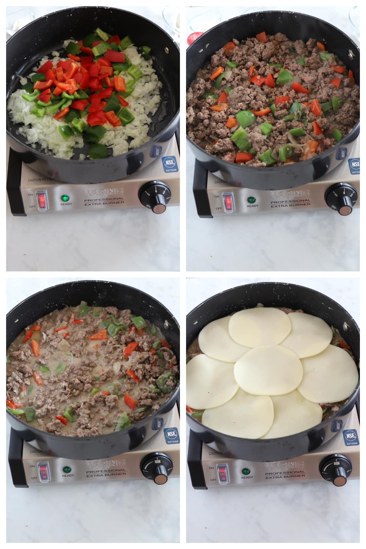 Steps for making philly cheesesteak casserole.