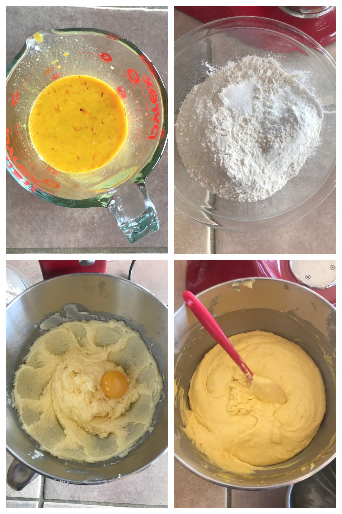 A collage of four images showing how to make orange bundt cake.