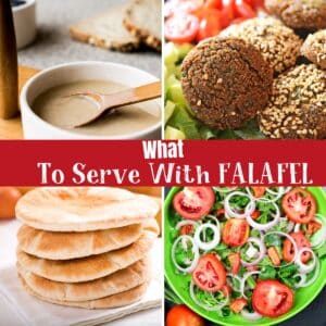 A collage of four images for falafel side dishes.