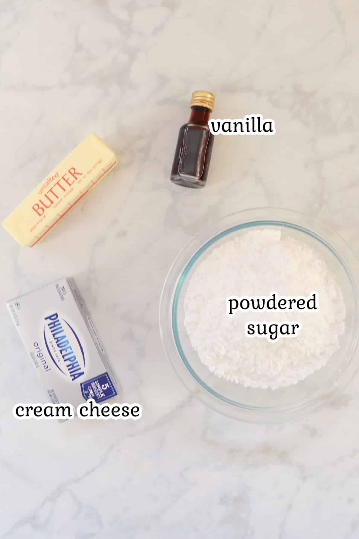 Recipe ingredients on a counter top.