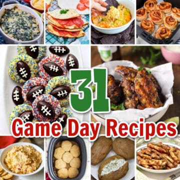 A collage of 10 images for game day recipes.