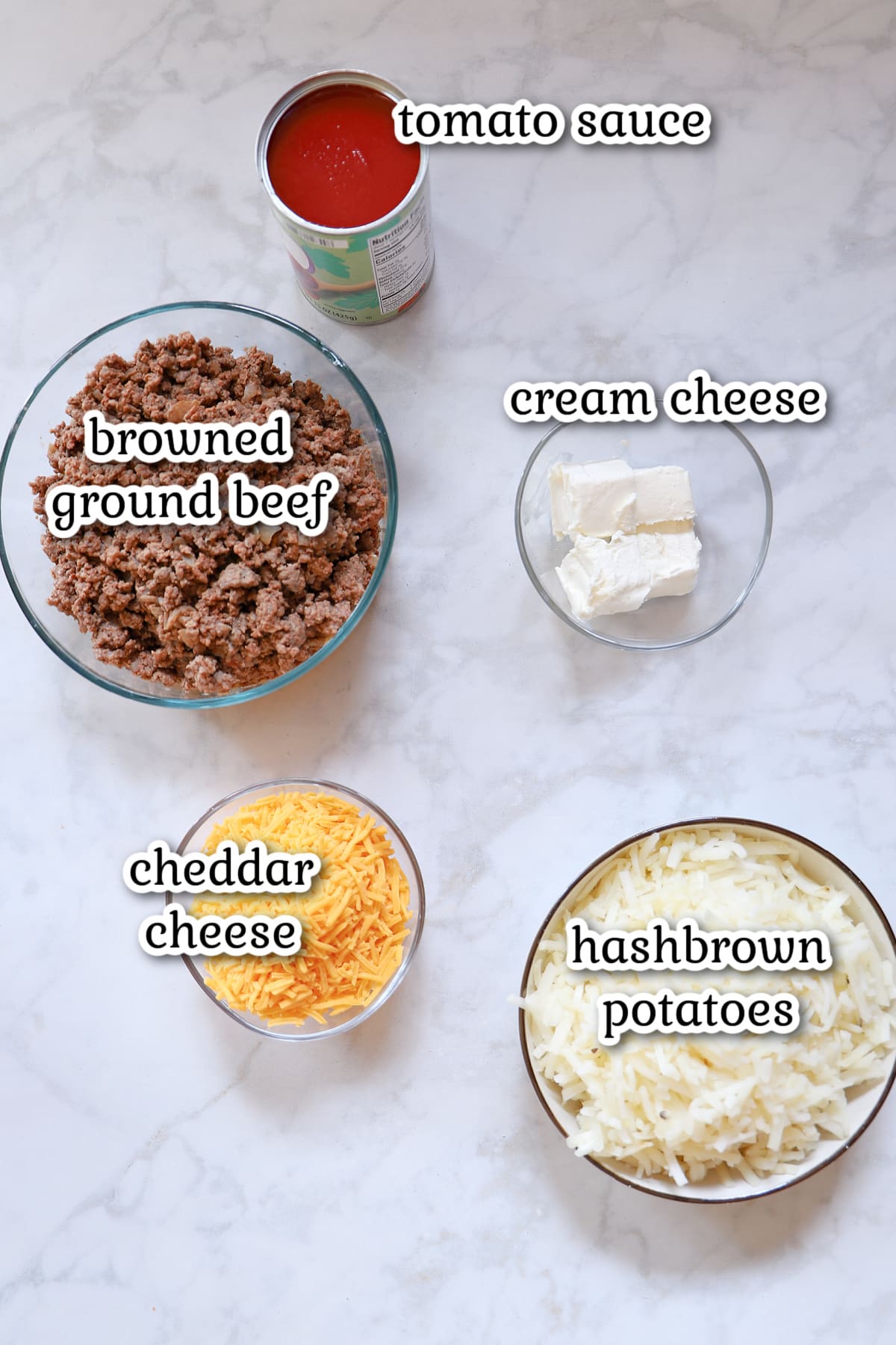 Recipe ingredients on a white surface.