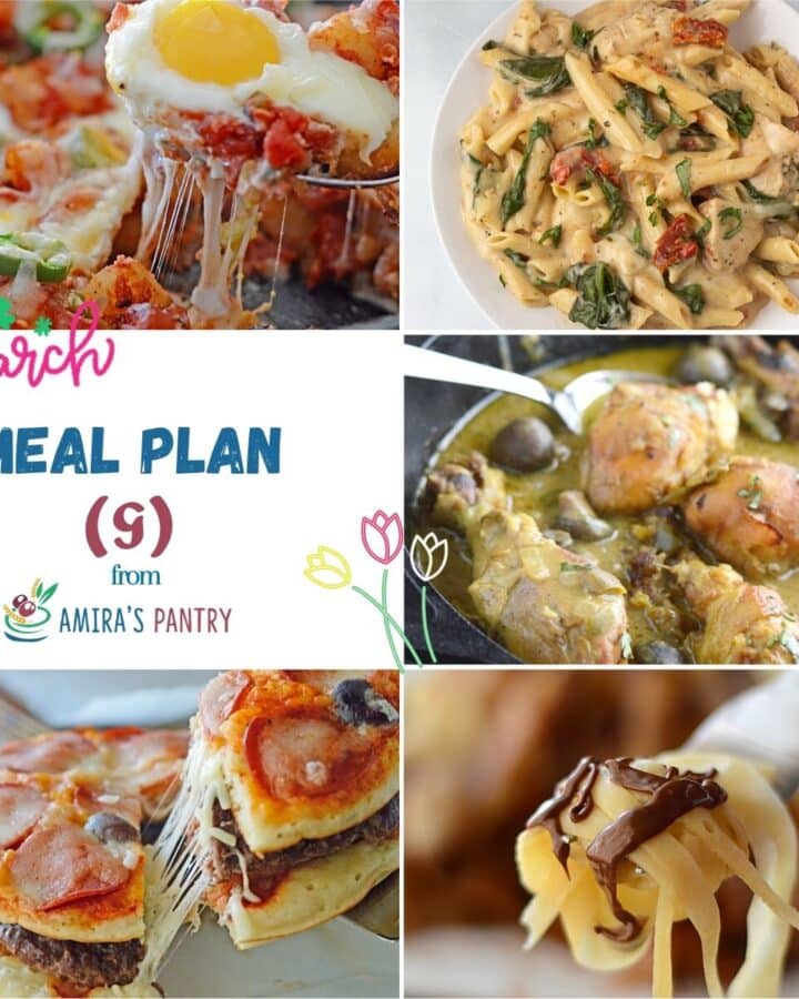 A collage of 5 images from this week's meal plan.