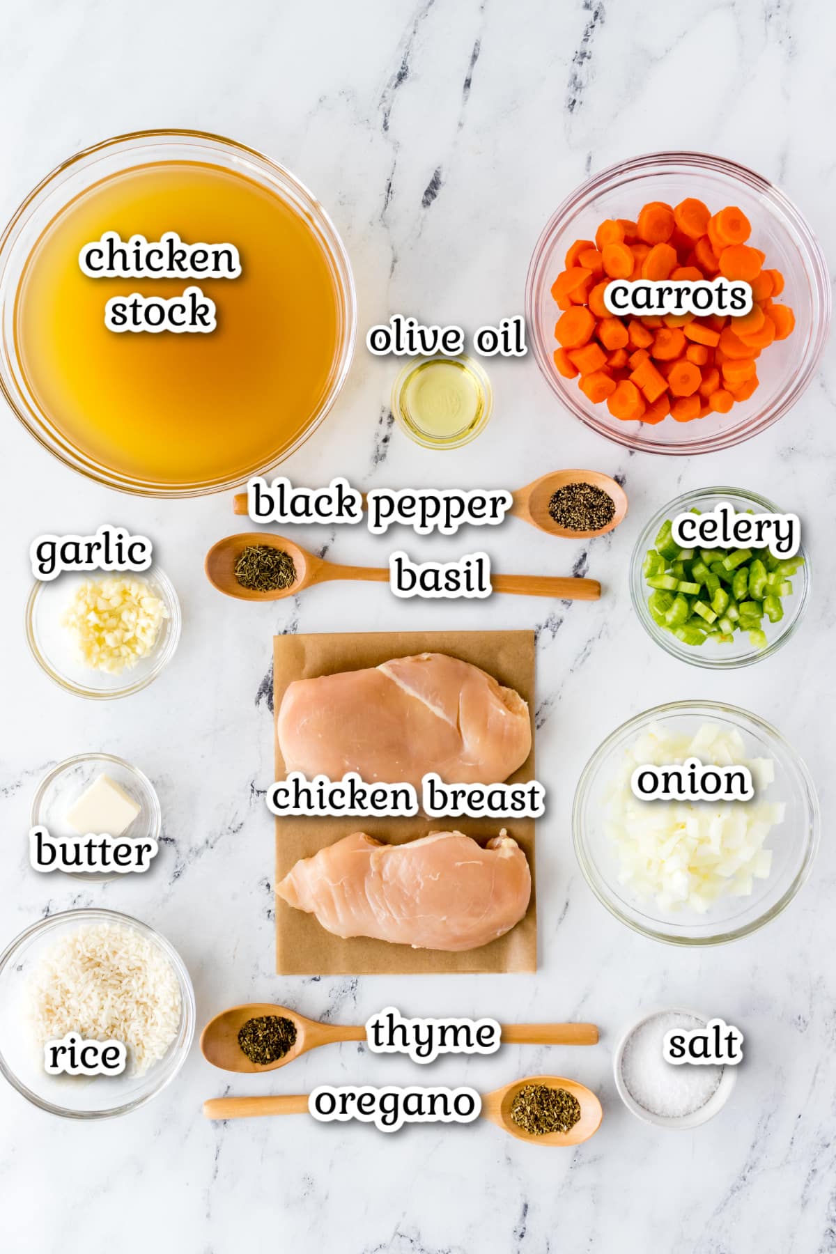 Ingredients for the recipe on a white surface.