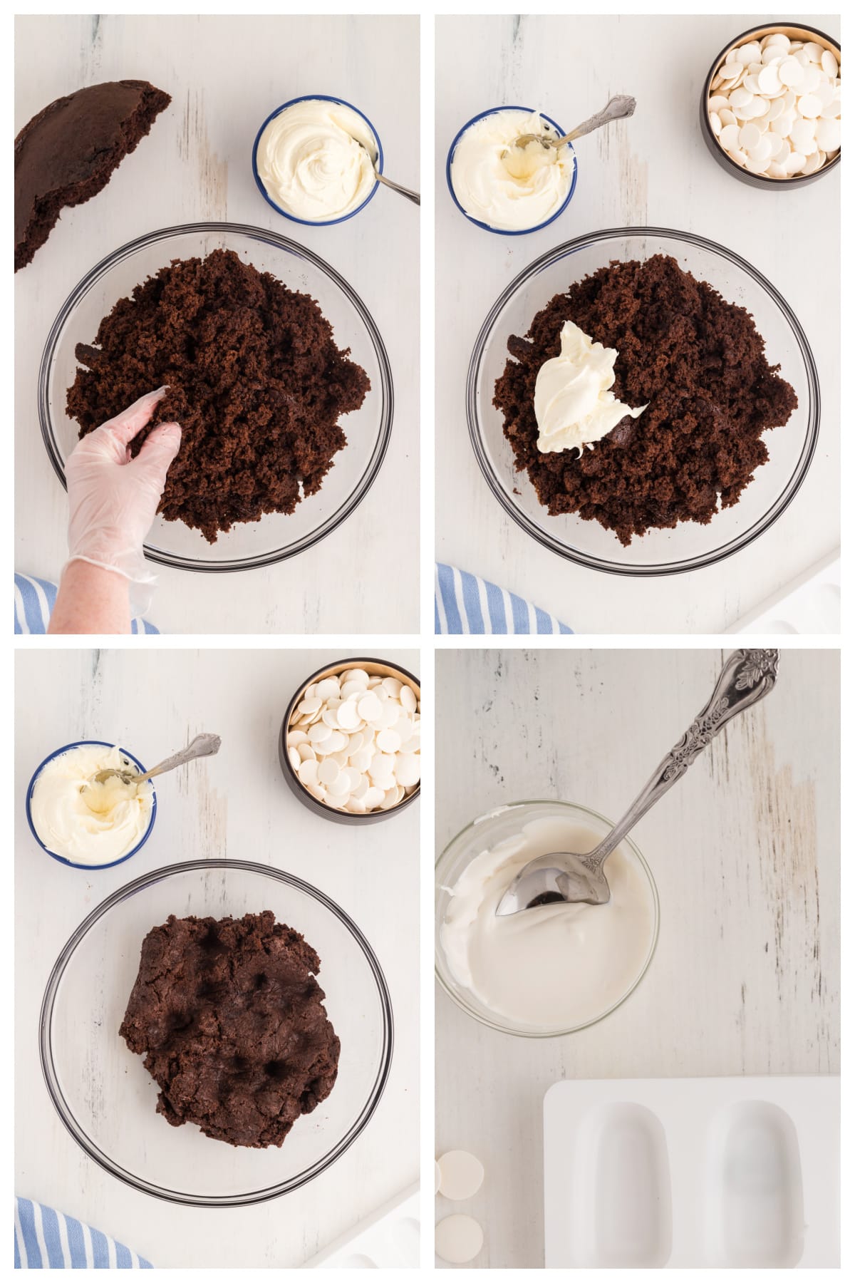 A collage of four images showing how to make cakesicles dough.
