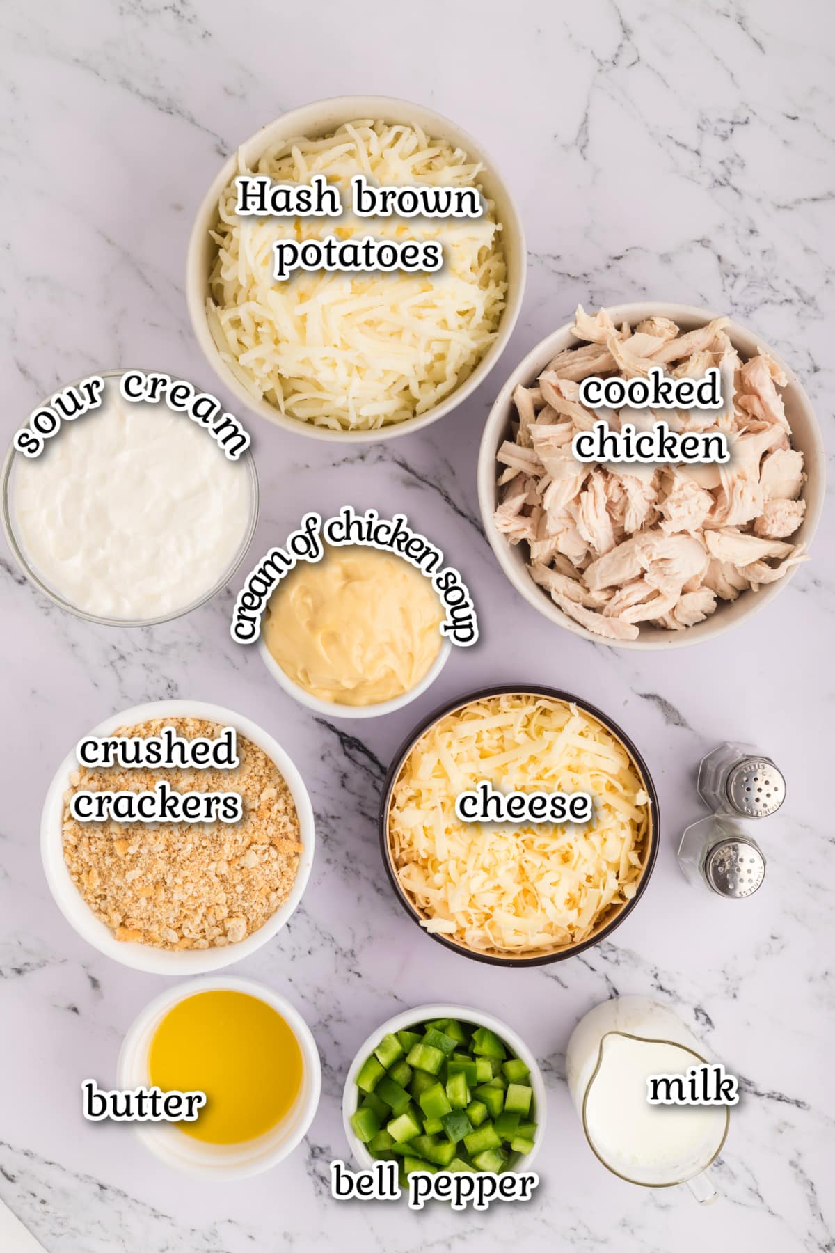 An overhead image of the recipe ingredients with text overlay.