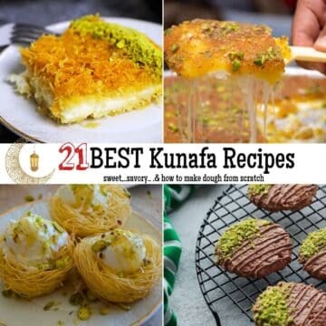 A collage of images for kunafa recipes with text overlay.