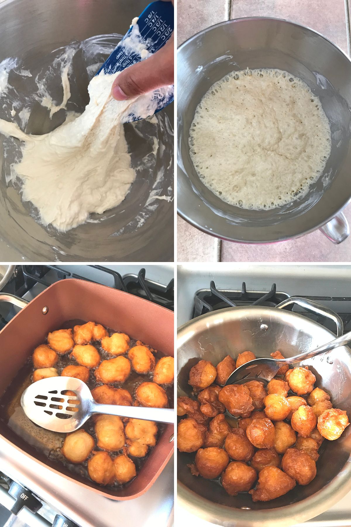 A collage of four images showing how to make lokma recipe.