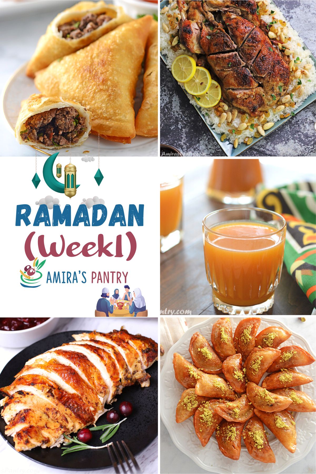 A collage of images from first week of Ramadan meal plan.