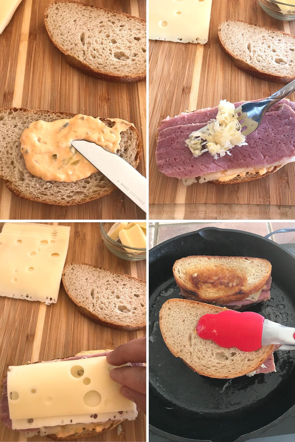 A collage of four photos of how to make the recipe.