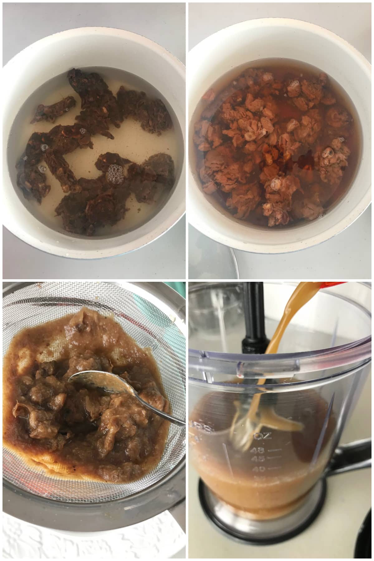 A collage of four images showing how to make tamarind juice.