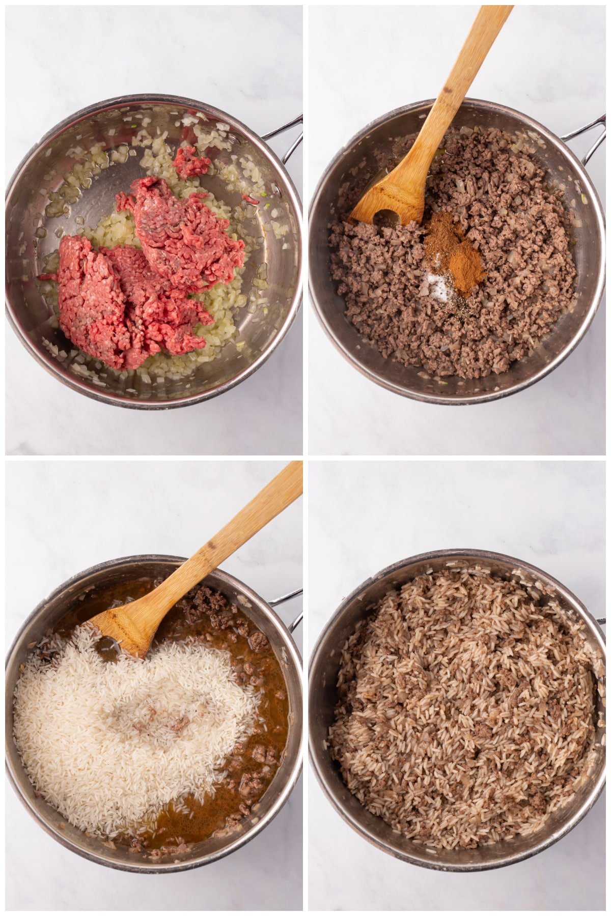 A collage of four images showing how to make Hashweh recipe.
