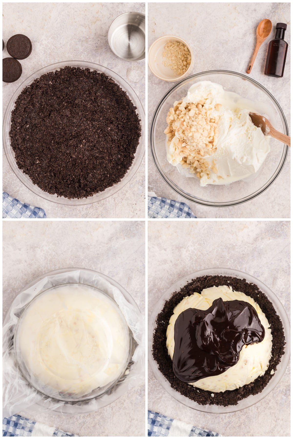 A collage of four images showing how to make Hula pie.