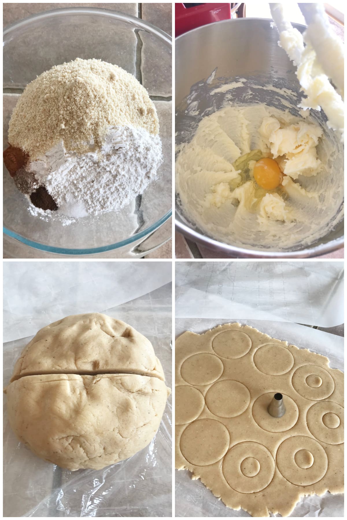 A collage of four images showing how to make linzer cookies.