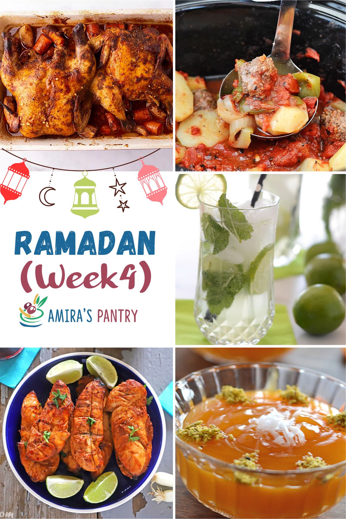A collage of recipes for this week's meal plan in Ramadan.