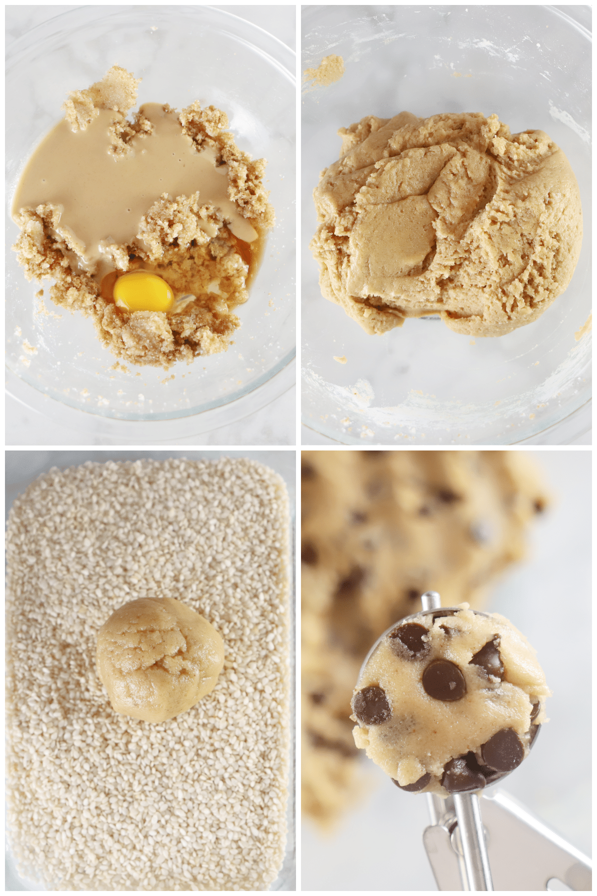 A step by step collage for how to make tahini cookies.