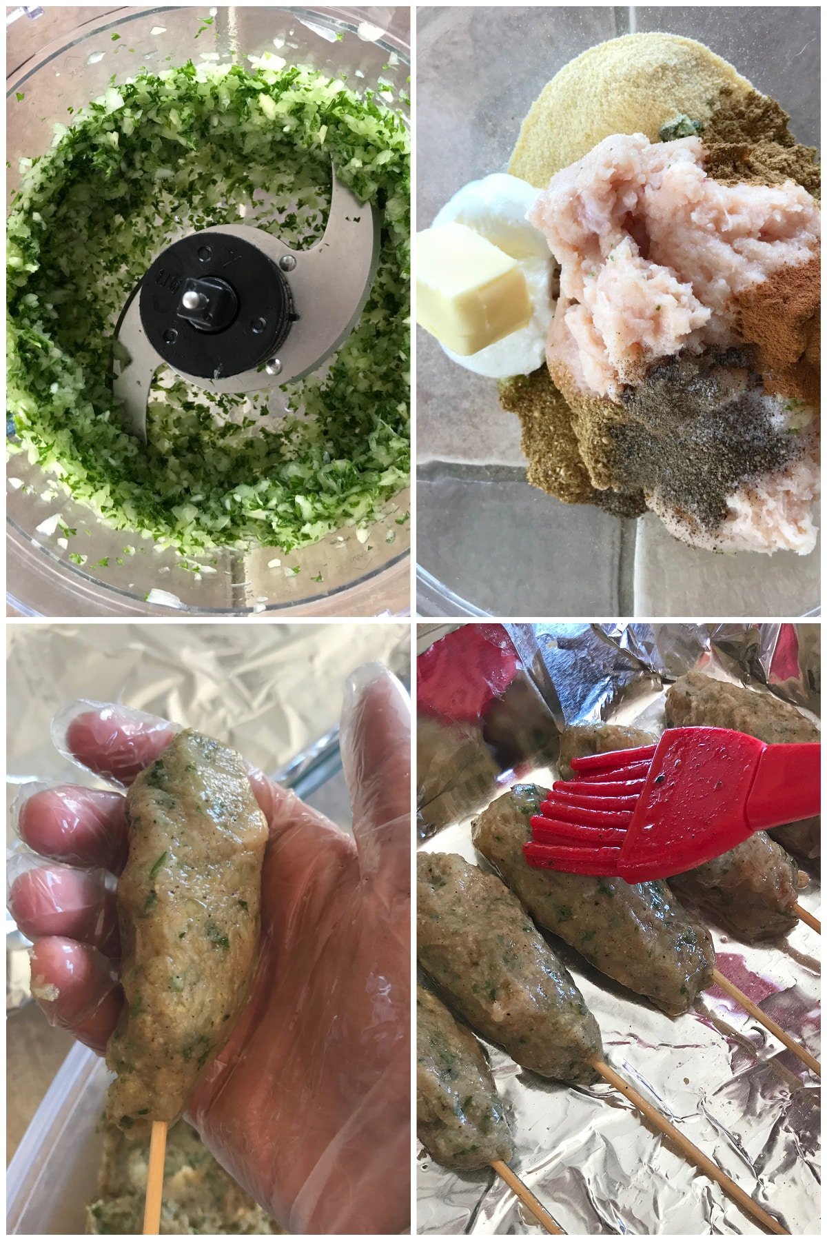 A collage of four images showing how to make chicken kofta.