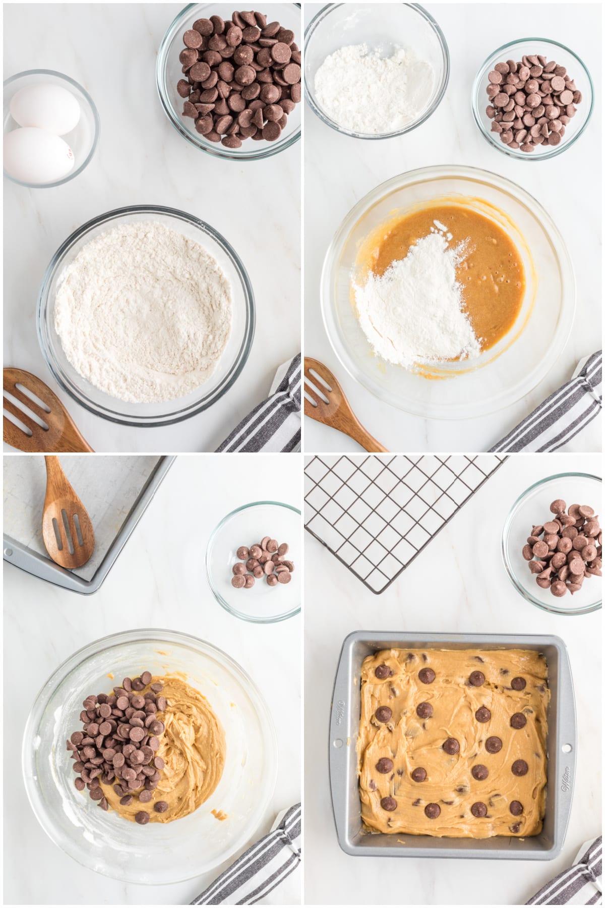 A collage of four images showing how to make blondies.