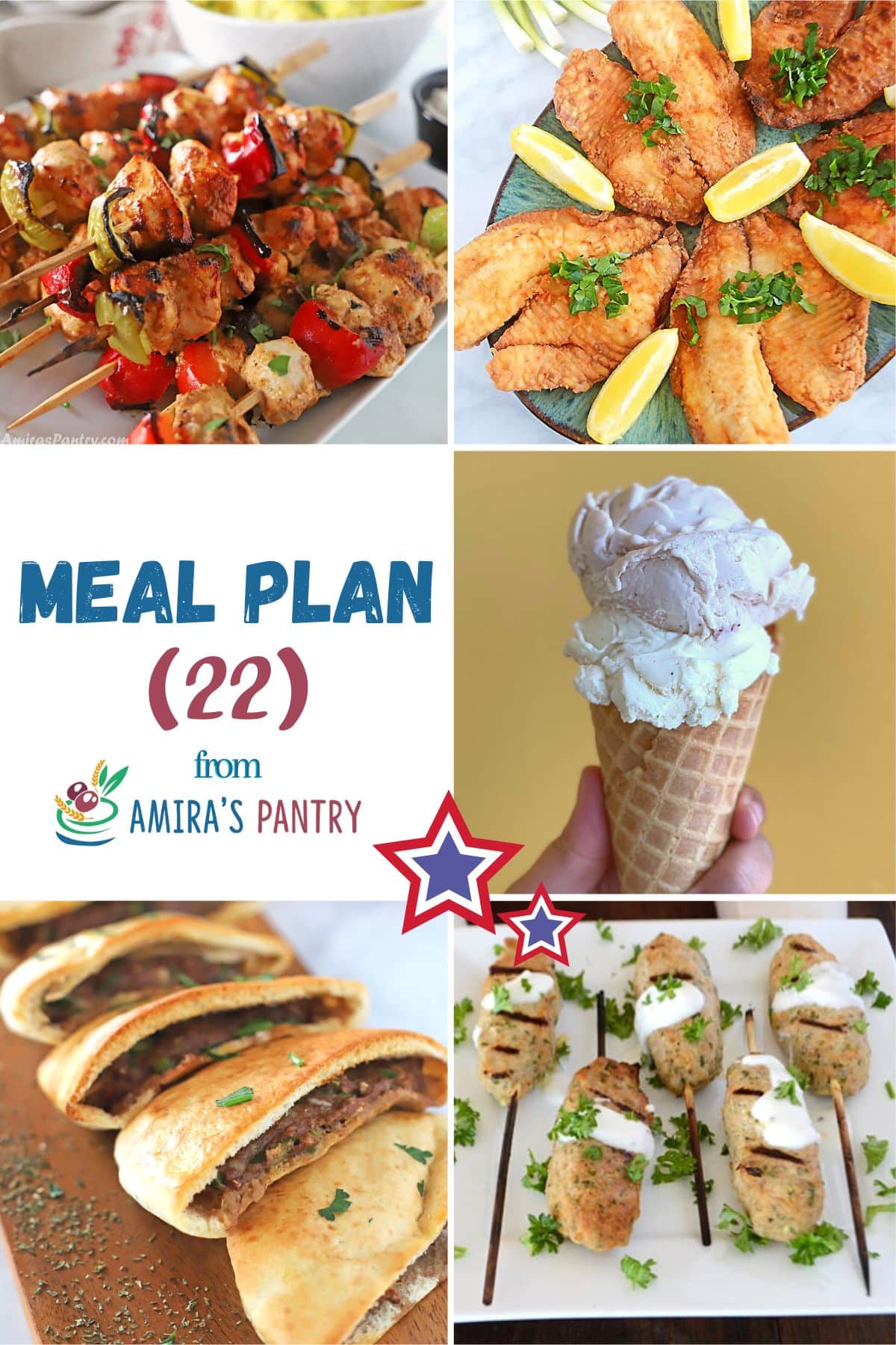 A collage of images for recipes in this weekly meal plan.
