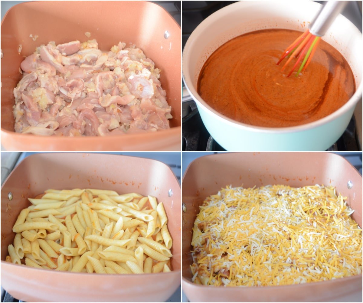 A collage of four images showing how to make this casserole.