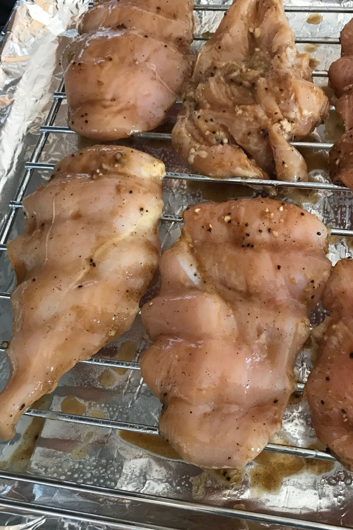 Chick breasts marinated and put on the grill.