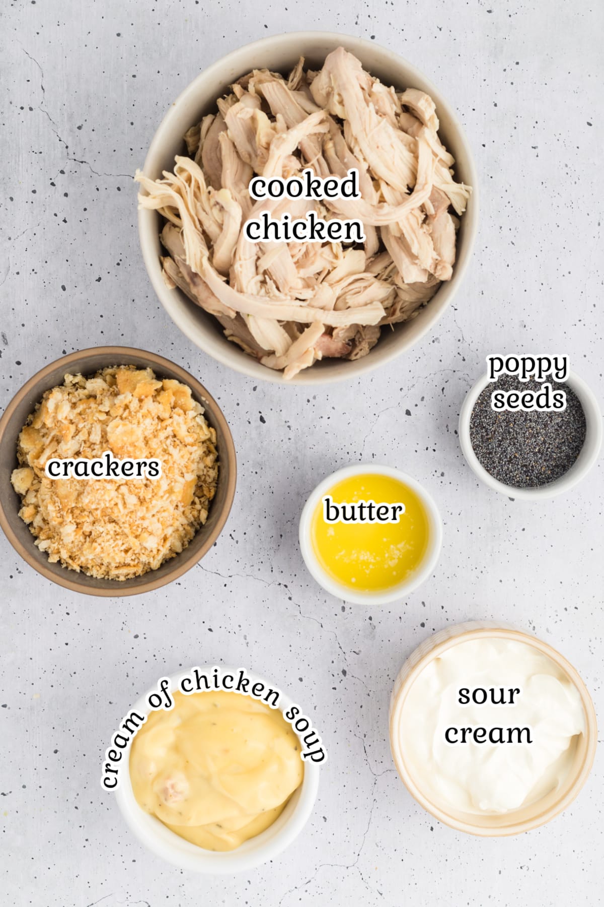 Ingredients to make the casserole dish with text overlay.