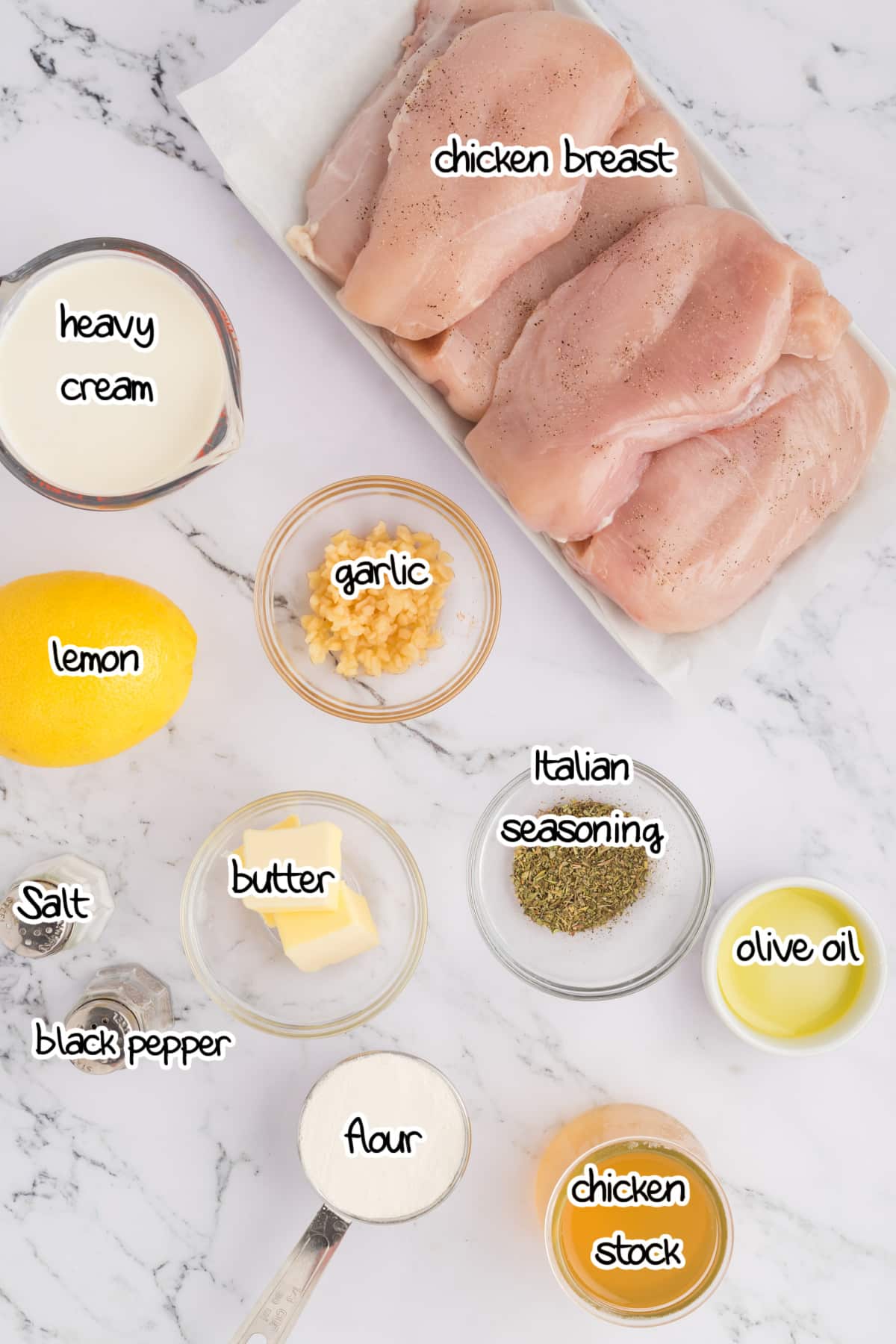 Lemon chicken ingredients on a countertop.