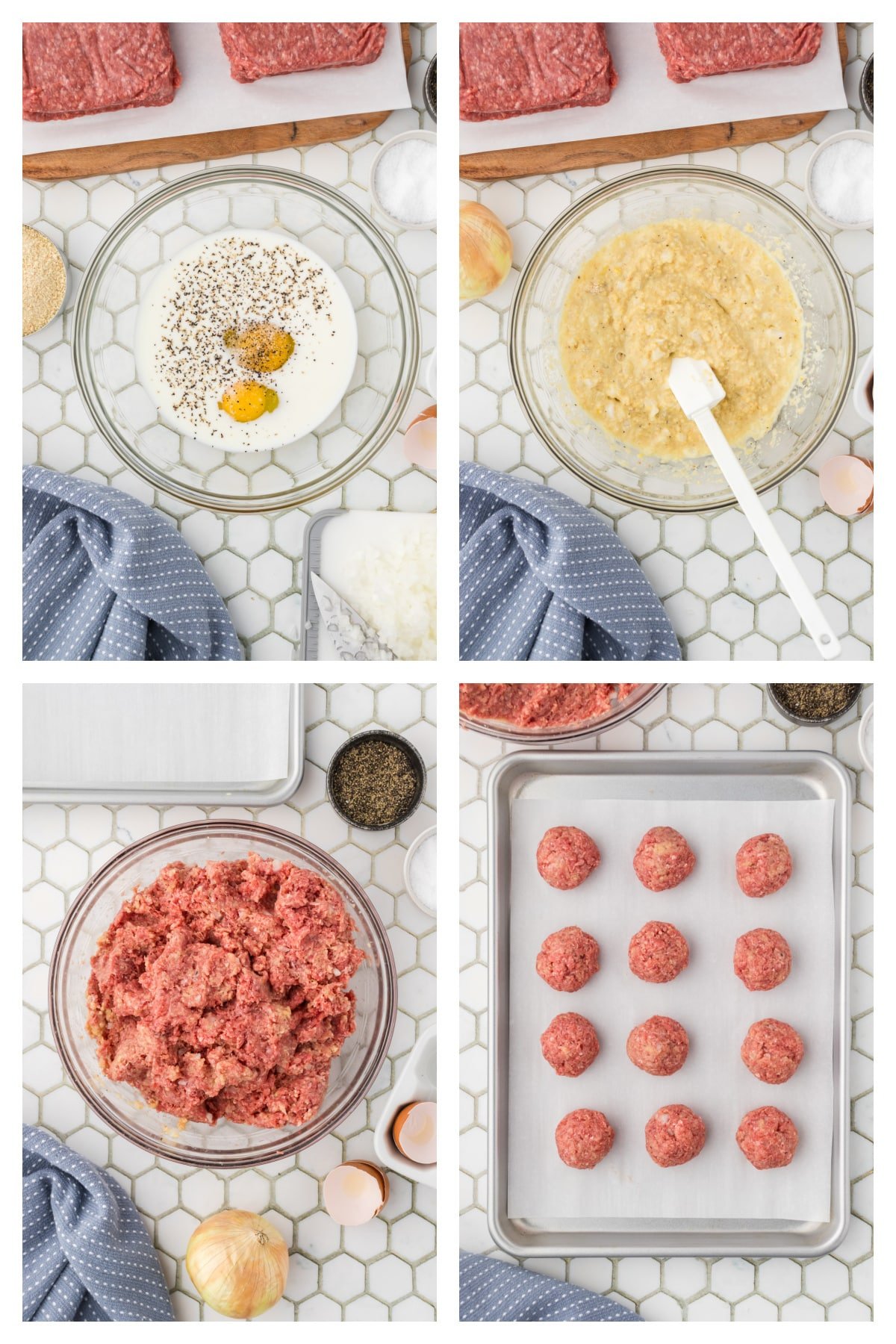 Step by step images showing how to make bison meatballs.