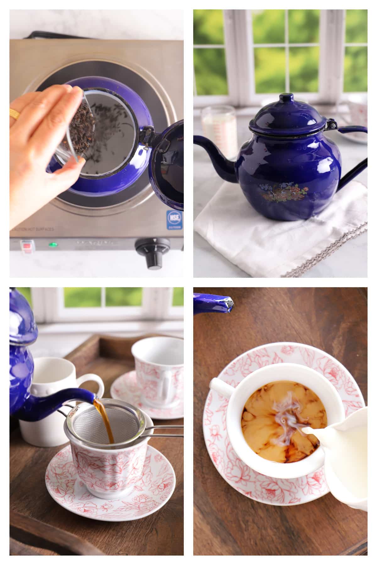 Step by step instruction to make milk tea.