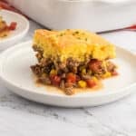 Cornbread cassarole on a plate.