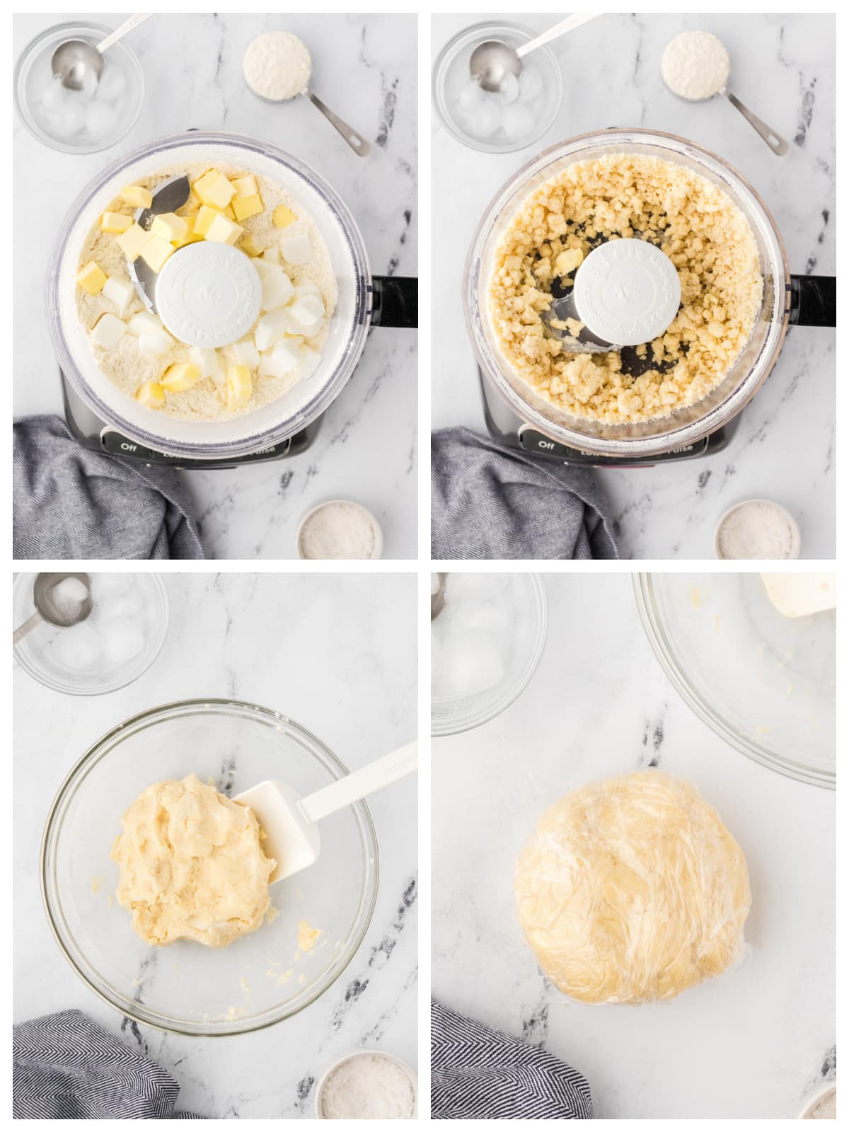 A step by step images showing how to make the pie dough.