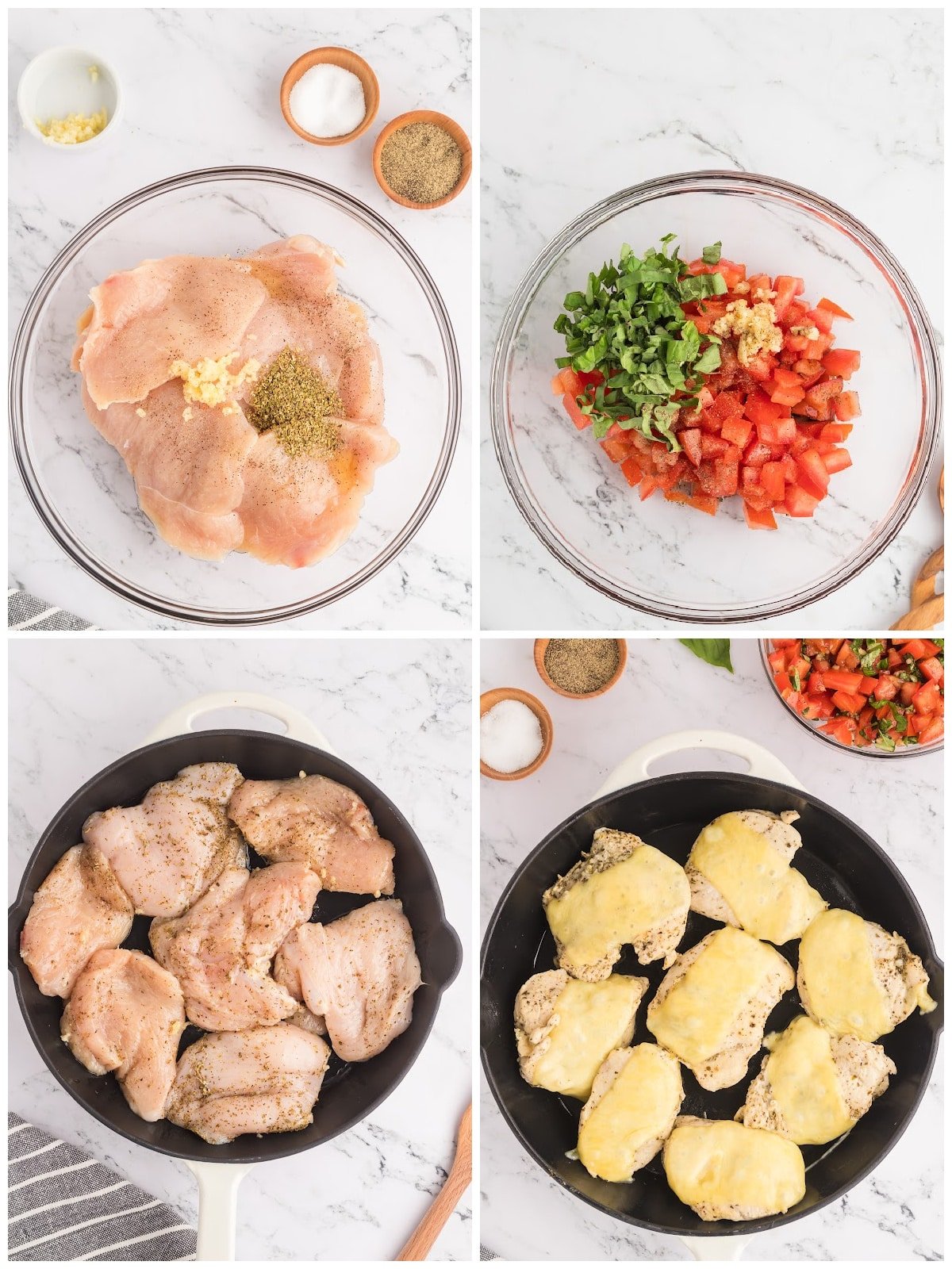 A collage of four images showing how to make the chicken recipe.