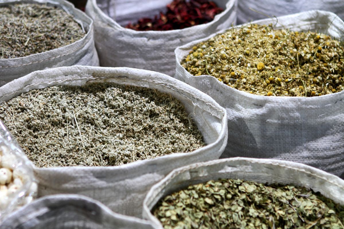 Dry spices in spice market.