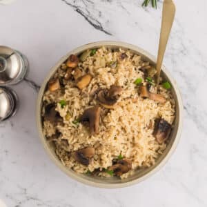 A serving of mushroom rice in a bowl.