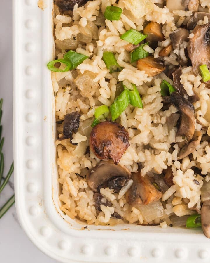 An overhead view of the rice casserole dish.