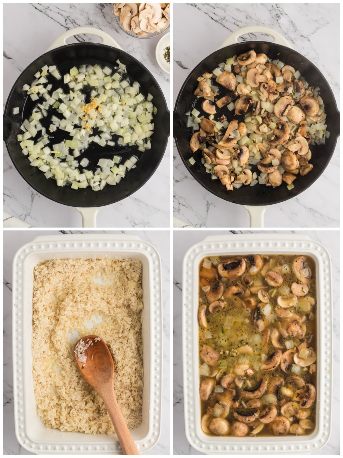 A collage of four images with instructions to make the recipe.