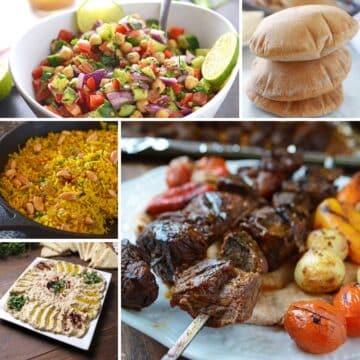 A collage of images for sides of kabob.