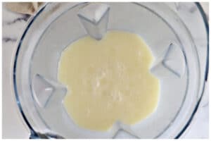 Blended pina colada ingredients.