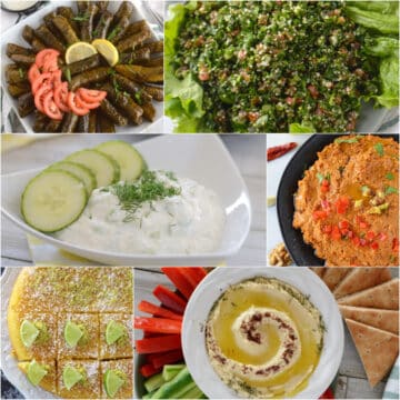 A collage of images for sides to serve with gyros.