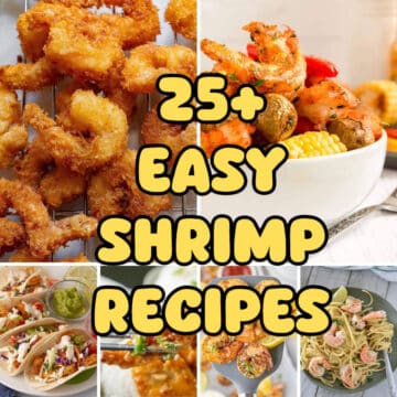 A collage of shrimp recipes with text overlay.