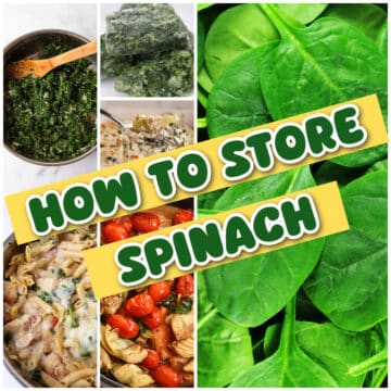 A collage of images for how to store spinach.