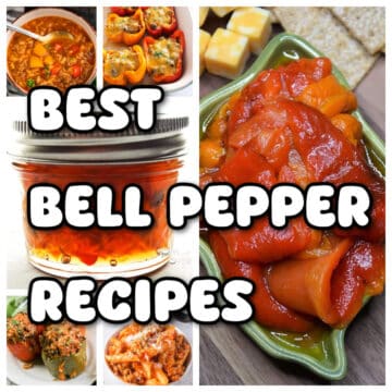 A collage of images for recipes with bell peppers.