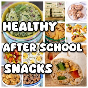 A collage of images for healthy after school snacks recipes.