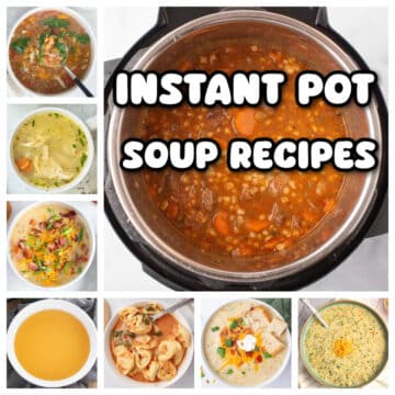 A collage of images for soup recipes with text overlay.