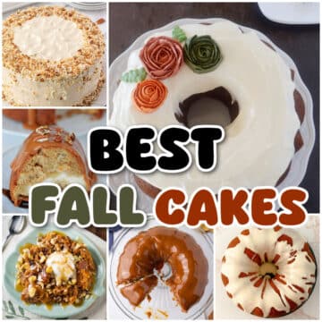 Images of fall cakes with text overlay.