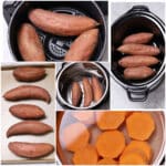 A collage of images for how to cook sweet potatoes.