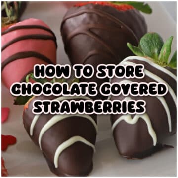 chocolate covered strawberries on a plate with text overlay.