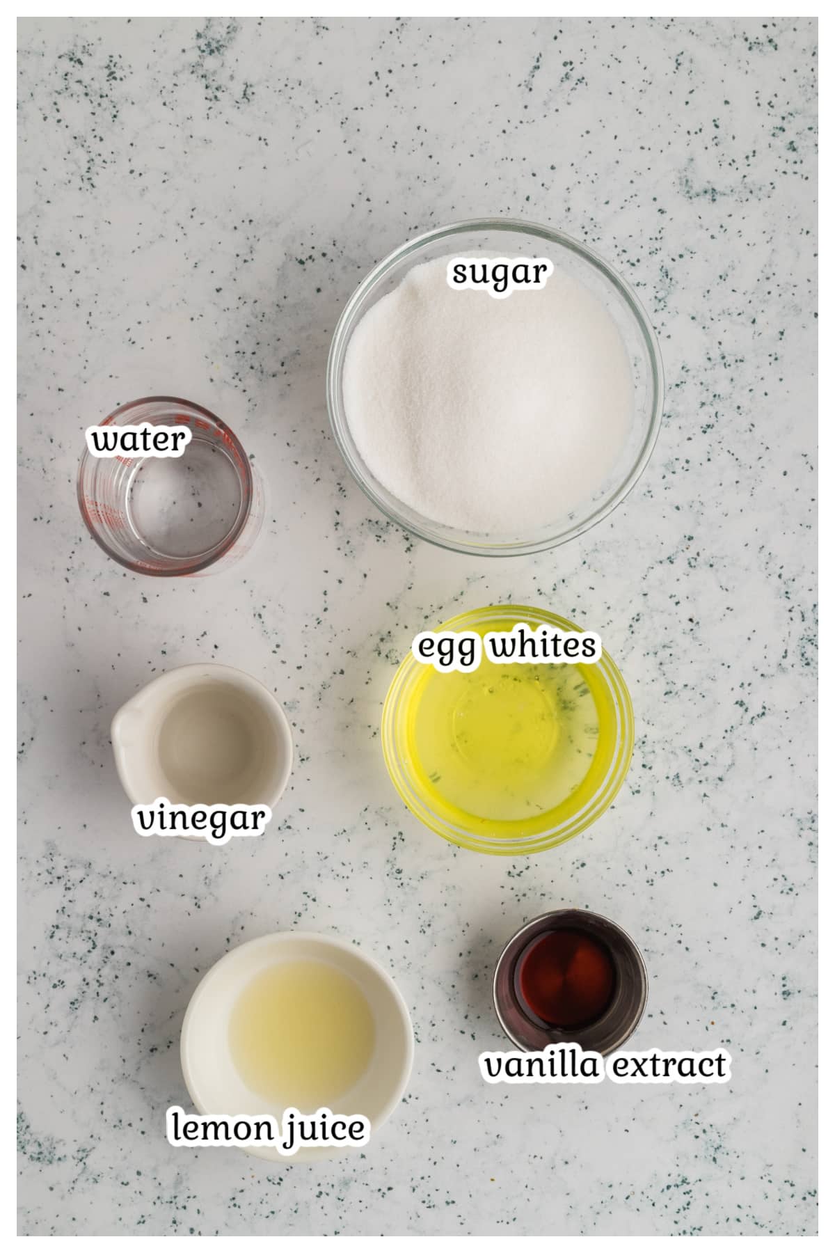 Meringue ingredients with text overlay.