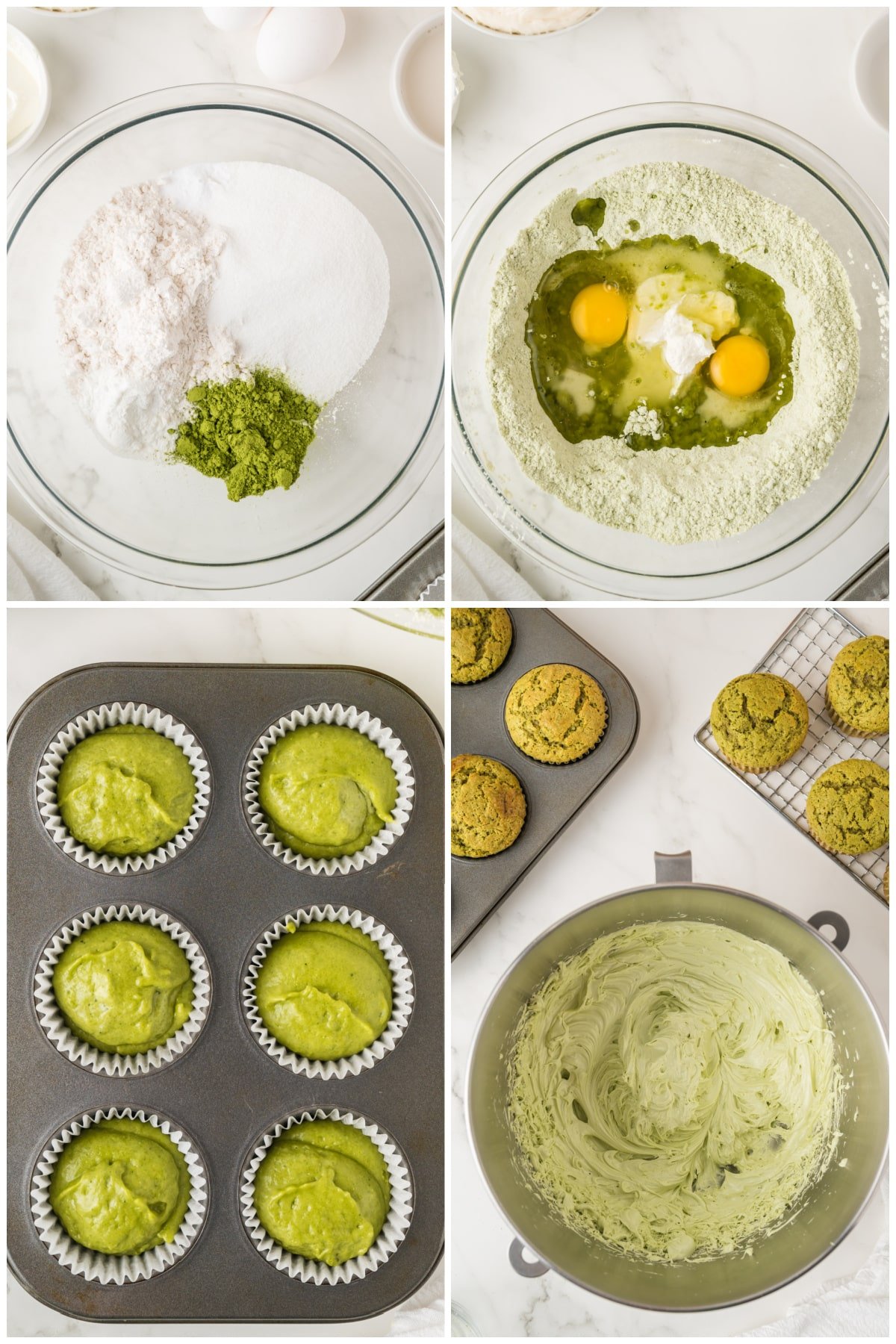 A collage of four images with instructions to make the recipe.