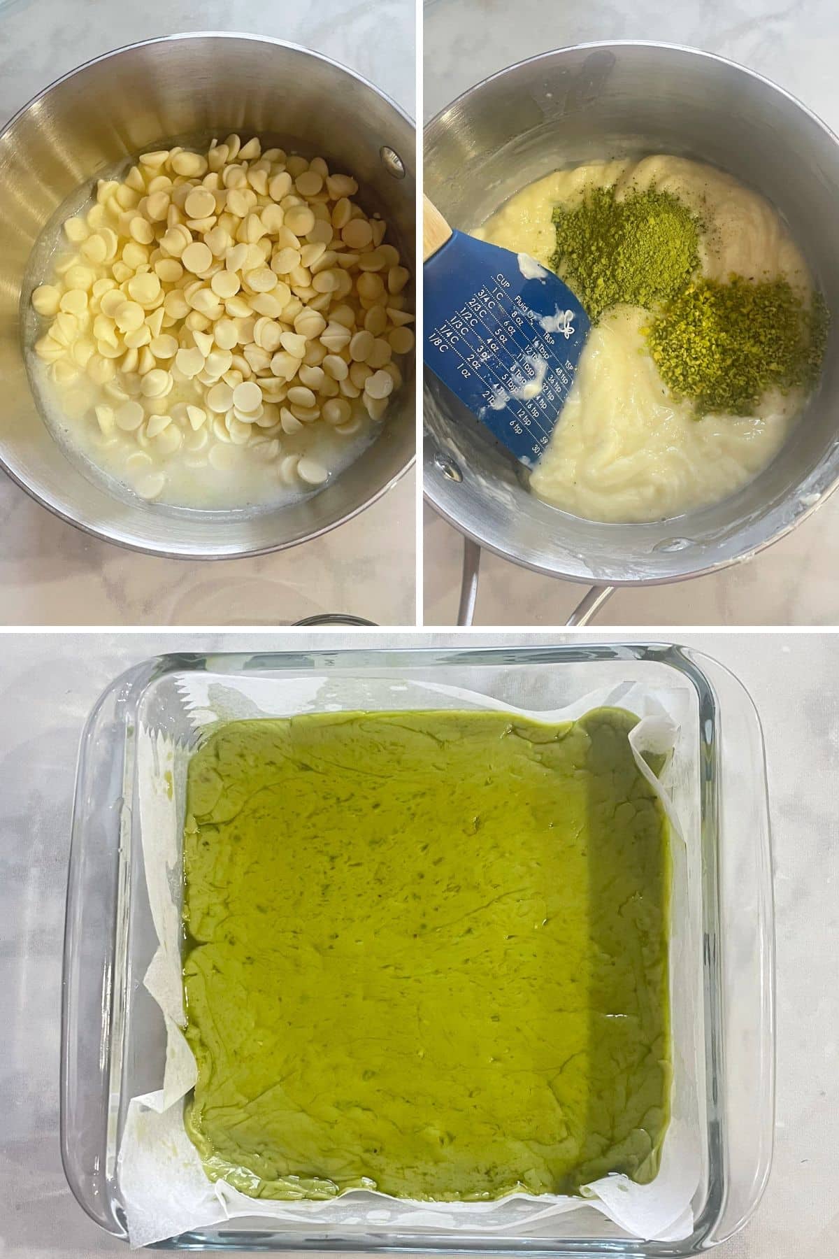 A collage of three images showing instructions to make the chocolate recipe.